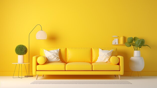 Decoratieve gele bankmeubels in de kamer