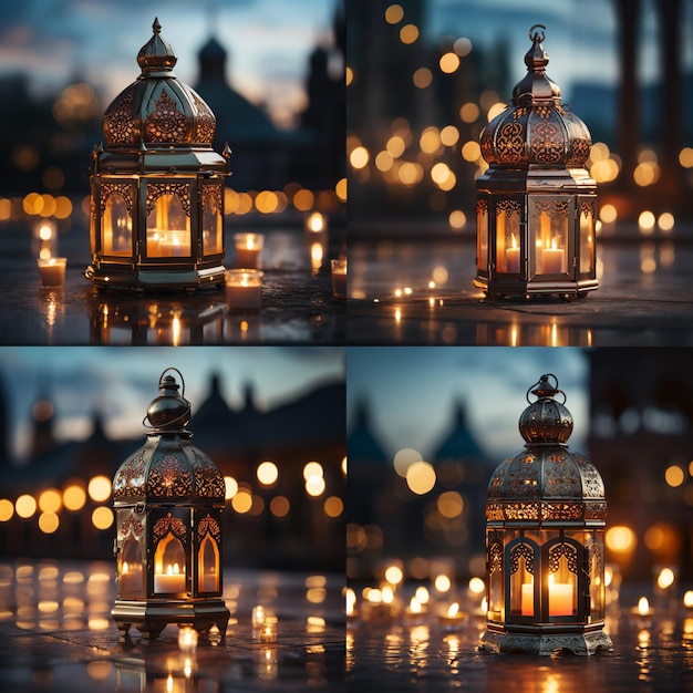 Decoratieve hangende lantaarns ramadan kareem happy eid festival lampen achtergrond