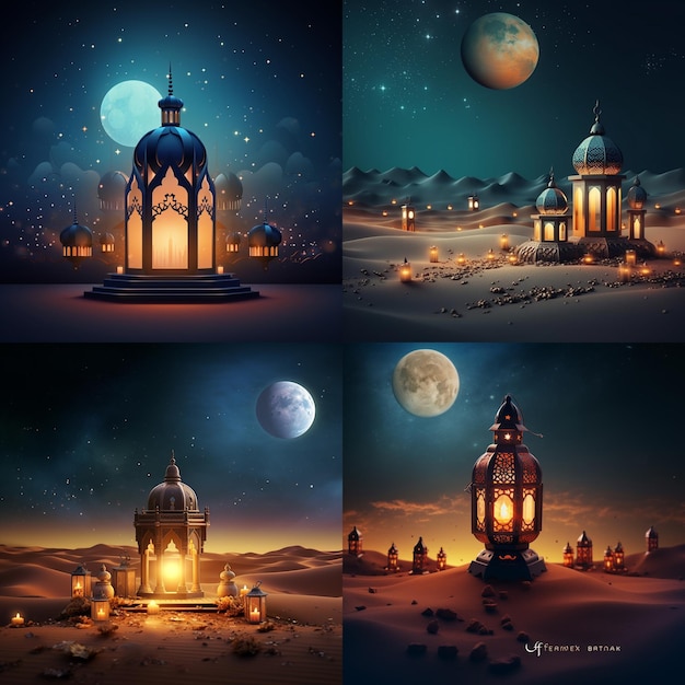 Decoratieve hangende lantaarns ramadan kareem happy eid festival lampen achtergrond