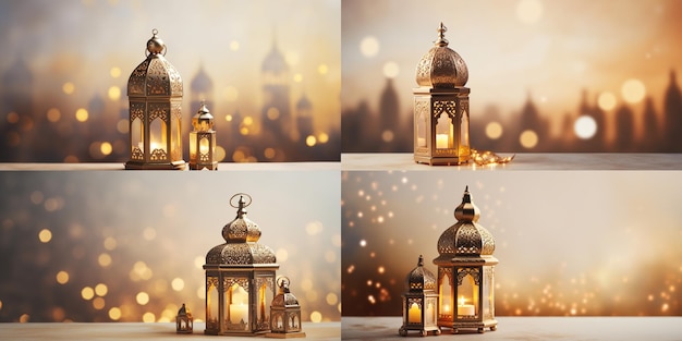 Decoratieve hangende lantaarns ramadan kareem happy eid festival lampen achtergrond