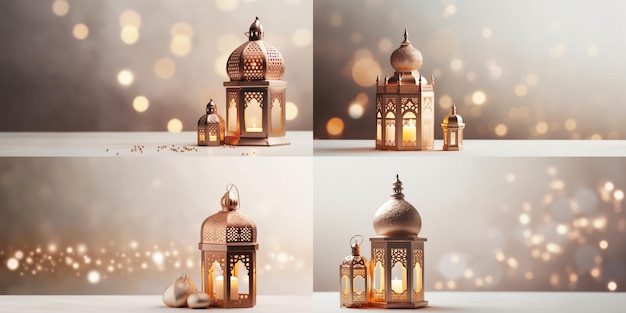 Decoratieve hangende lantaarns ramadan kareem happy eid festival lampen achtergrond