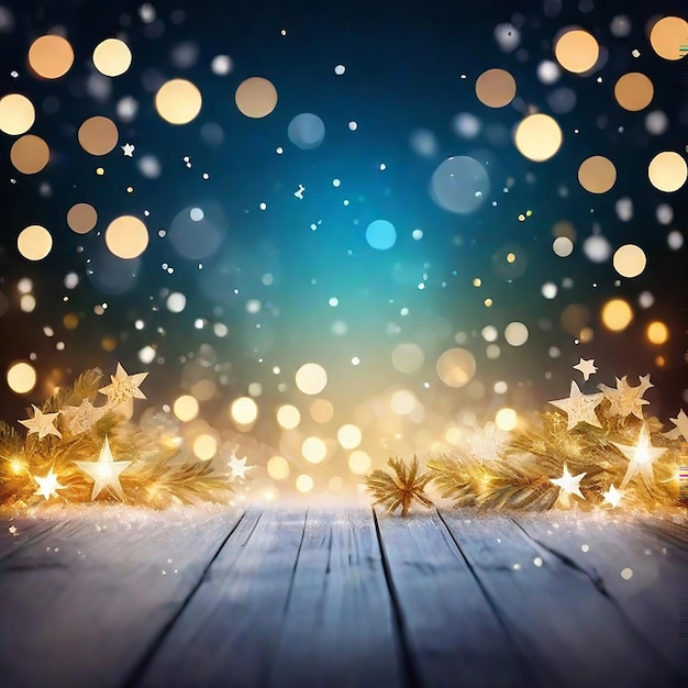 Decoratieve kerst achtergrond van bokeh lichten en sterren gegenereerd door AI