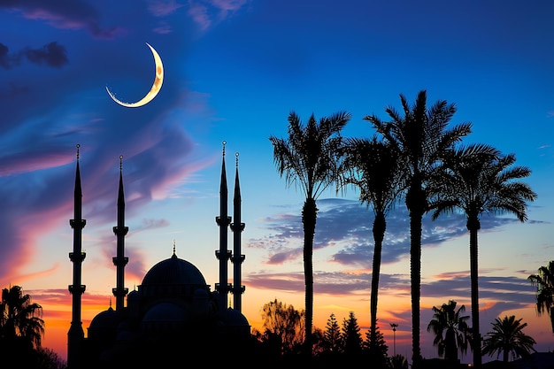 Decoratieve maan achtergrond en moskee van ramadan