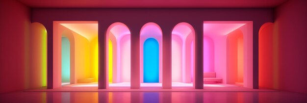 Decoratieve neonkamer met een tunnel Generatieve AI