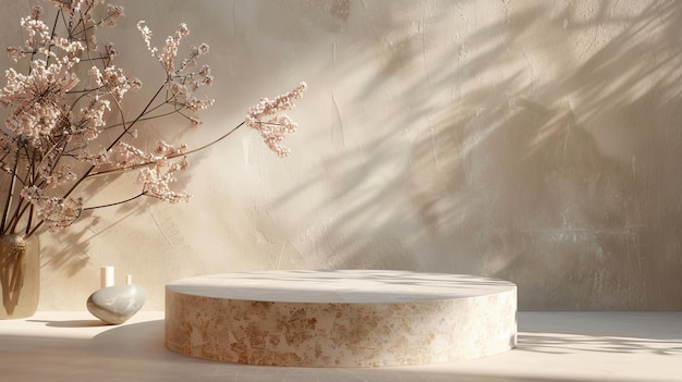 Decoratieve podium achtergrond met stenen textuur voor 3D-weergave van cosmetische producten