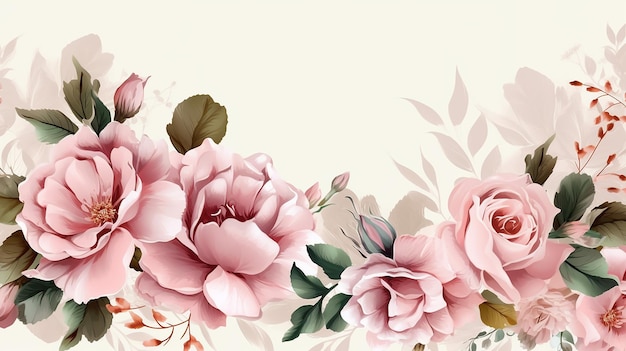 Decoratieve rand met florale roos elegante achtergrond Generatieve AI