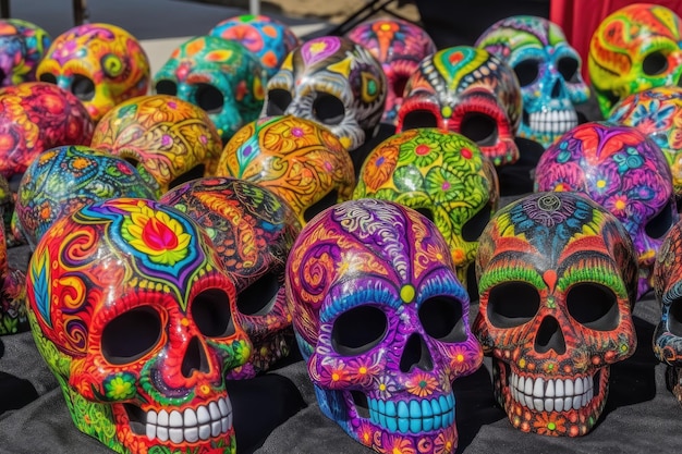Decoratieve schedels van veelkleurig porselein die traditionele Mexicaanse souvenirs zijn