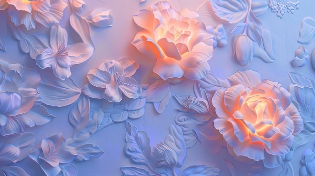 Foto decoratieve volumetrische bloemen met neonverlichting