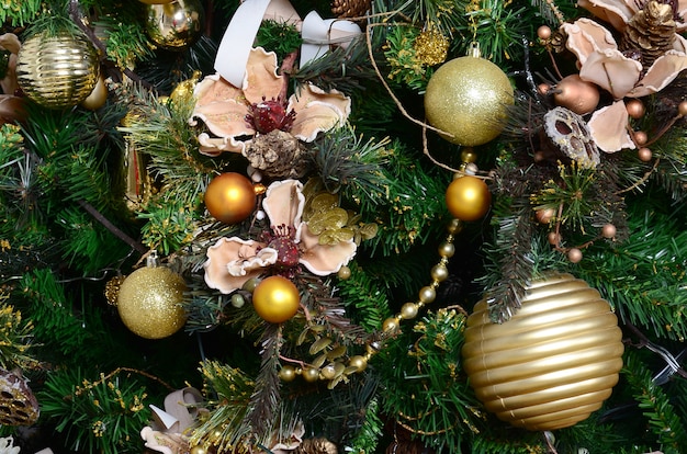 Decorating Christmas tree close up
