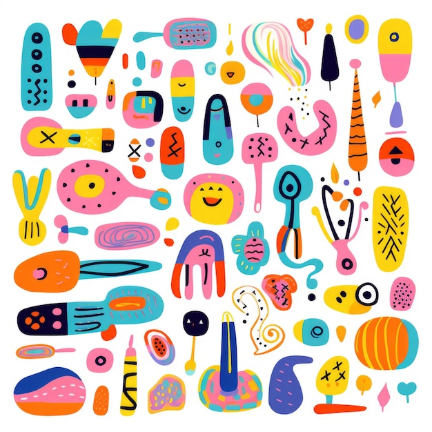 Decorating supplies colorful set of doodles on white background Generative AI