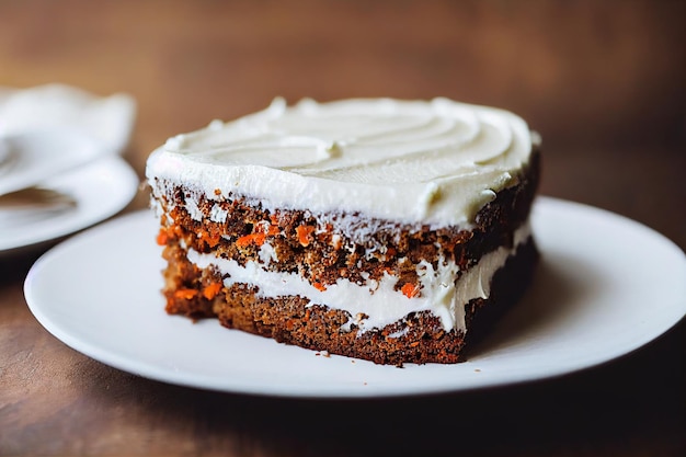 Decoration Carrot cake with cream cheese on wooden table on blurred background