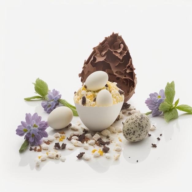 Decoration of chicken eggs and chocolate egg