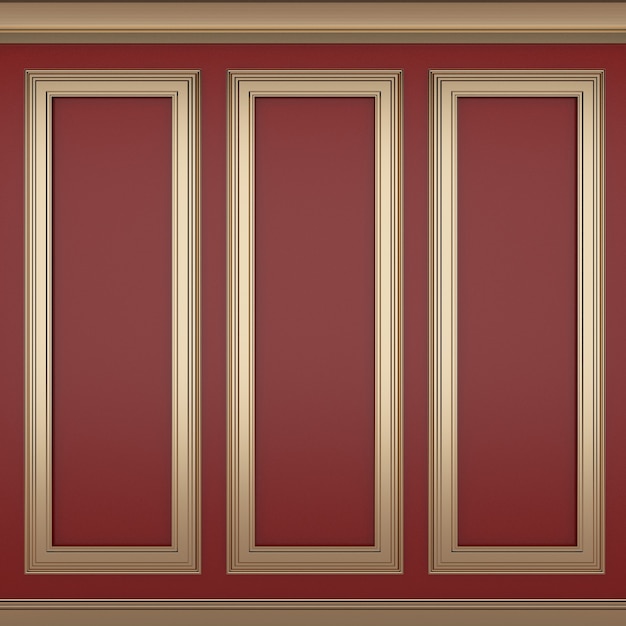 Decorazione classica parete rossa, rendering 3d