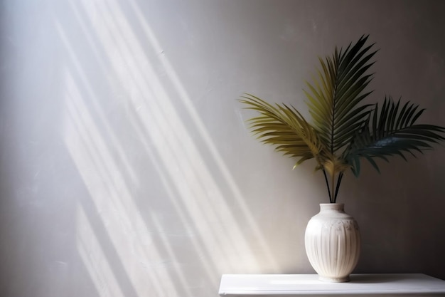 Decoration concrete interior palm decor design vase shadows sunlight home tree wall Generative AI