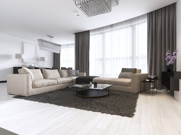 Decoration and design of contemporary living room. 3d rendering