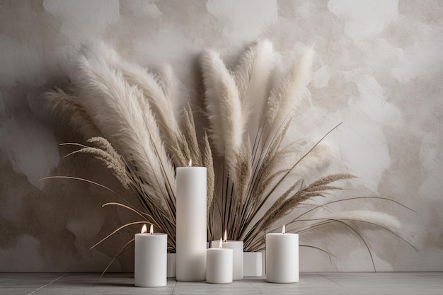 Decoration Grass On Natural with White Candle