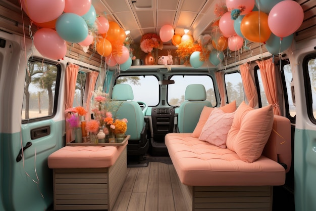 decoration inside campervan pastel color theme inspiration ideas