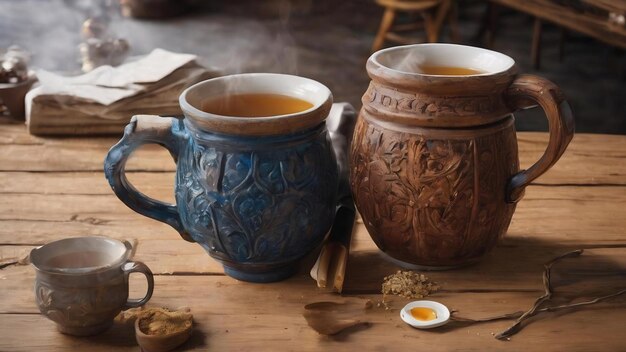 Decoration old mug aroma wooden
