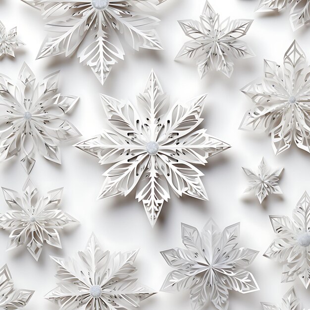 종이 의 장식 Snowflakes Emblems White Lacy Intricate Cut 종이 Snow Isolated on White BG