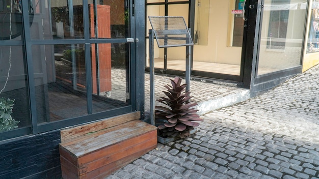 Decoration, shop entrance, glass door.