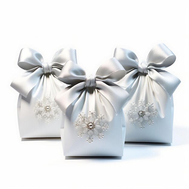 눈이 내린 선물 가방의 장식 컨테이너  ⁇  선물 가방 모양 반 ⁇ 이는  ⁇ 색 백색 백색 BG에 분리되어 있습니다.
