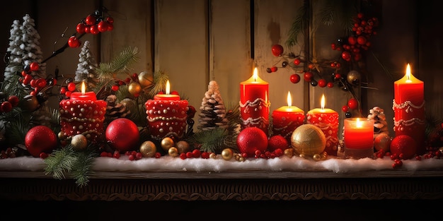 Decoration of table with candles and decorations Christmas tree light