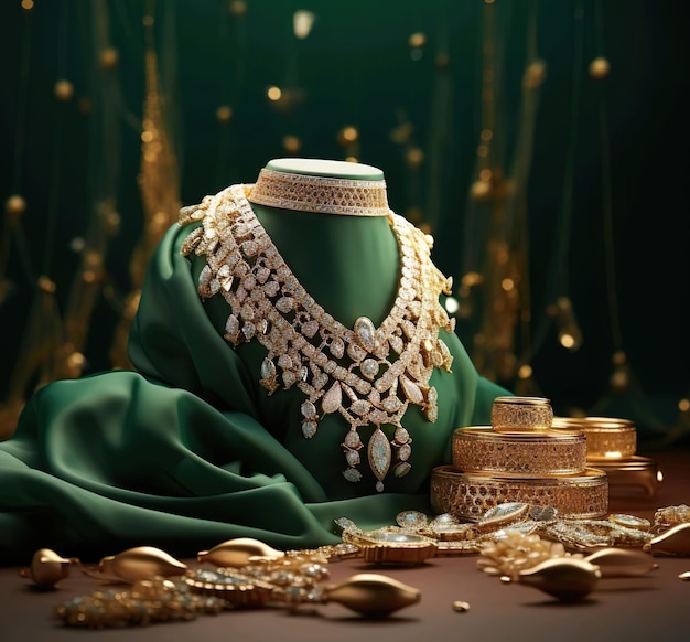 금 동전 과 금 동전 이 들어 있는 목걸이 를 착용 하는 장식