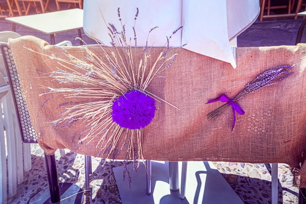 Photo decoration with lilac lavender of the lavender festival in brihuega spain