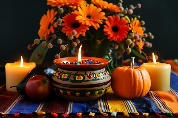 Decorations for traditional mexican holiday day of the dead