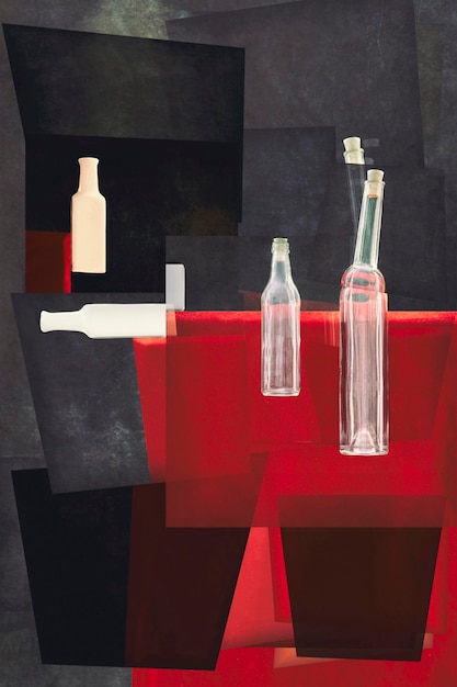 Decorative abstract still life with bottles Stylization