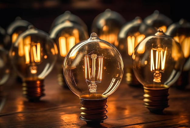 Decorative antique edison style light bulbs arranged in a circle