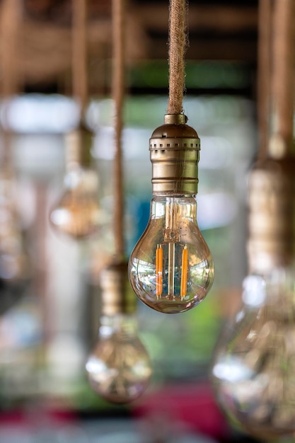 Decorative antique edison style light bulbs vintage electric lamp closeup