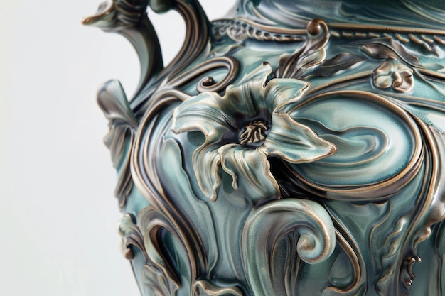 青い色の美しい花のデザインで飾られた装飾的なアート・ヌーヴォー様式の花瓶