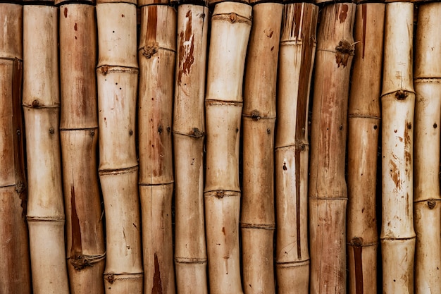 自然なマテリアの装飾が施されたインテリアの丸い竹の幹の装飾的な背景