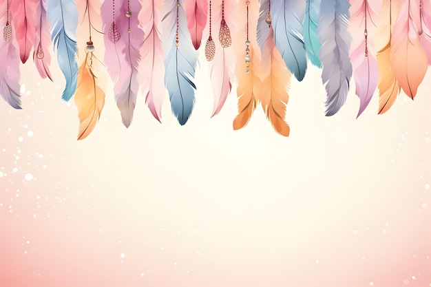 decorative background with feathers hanging