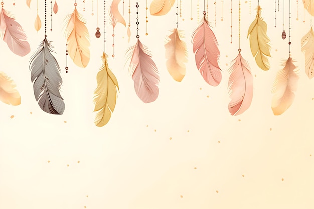 decorative background with feathers hanging
