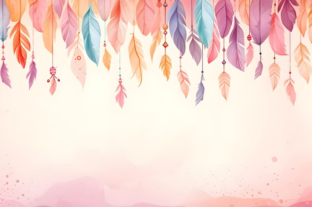 decorative background with feathers hanging