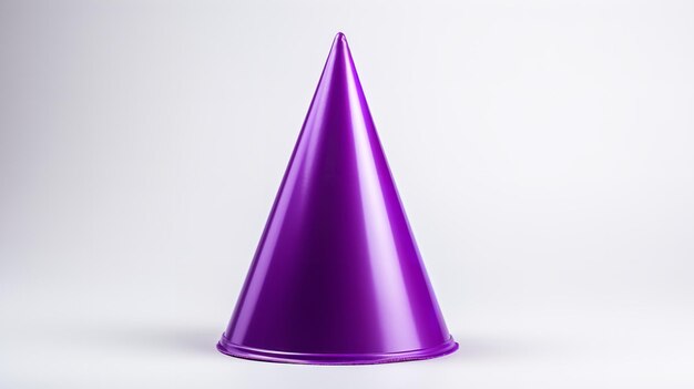 Photo decorative birthday party hat with purple color on a white backdrop cone shape generative ai