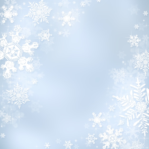 Photo decorative blue christmas background with bokeh lights and snowflakes