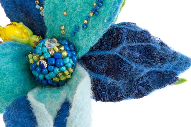 Decorative blue flower made from wool