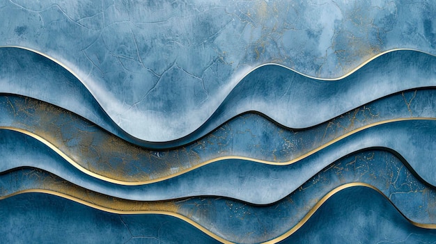 Decorative blue waves on a concrete wall