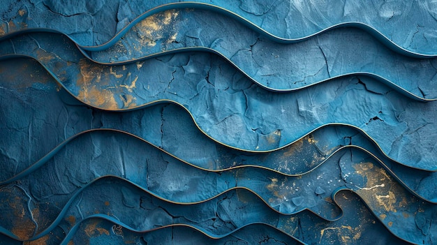 Decorative blue waves on a concrete wall