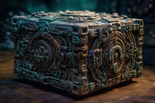 Decorative box on a wooden table Generative AI