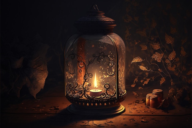 Decorative candle light dark romantic concept Copy Space Generative AI