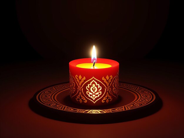 decorative candle with a decorative pattern on a dark background Diwali diya or oil lamp festival