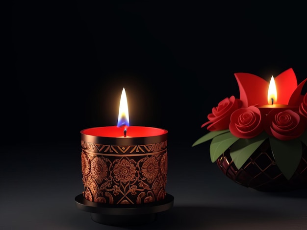 decorative candle with a decorative pattern on a dark background Diwali diya or oil lamp festival