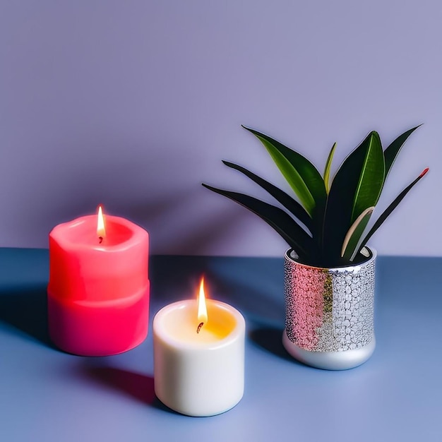 decorative candles and plant