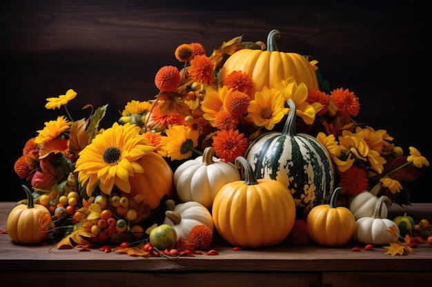 Decorative Centerpiece With Pumpkins For Holiday Decorations Thanksgiving Day