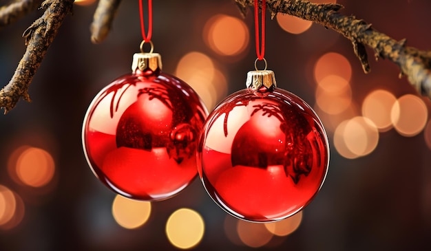 Декоративный рождественский фон с красными шарами, созданный AI
