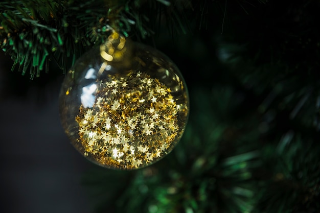 Decorative Christmas bauble on fir tree